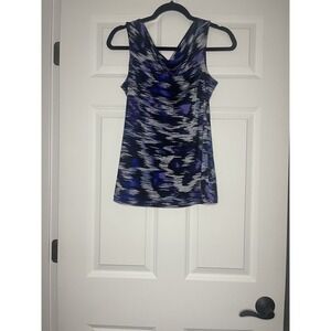 The limited drape neck abstract print Tank Top blouse xs purple blue white print